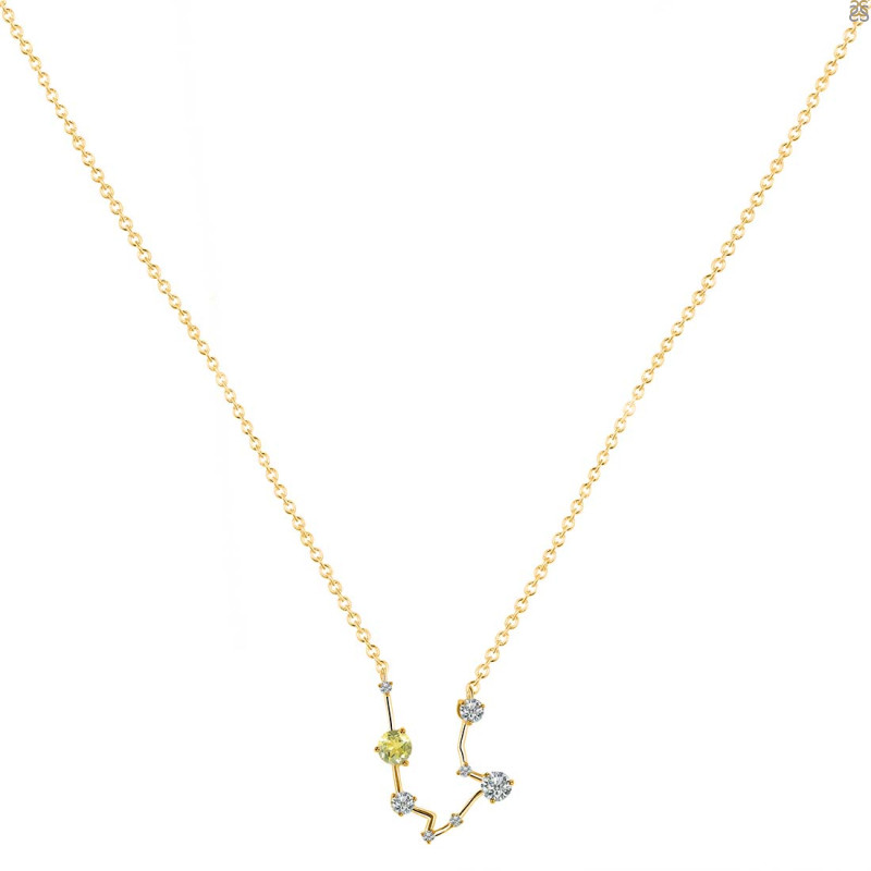Aquarius Zodiac Star Constellation Lemon Quartz & White Topaz Necklace LEM-RDN-487.
