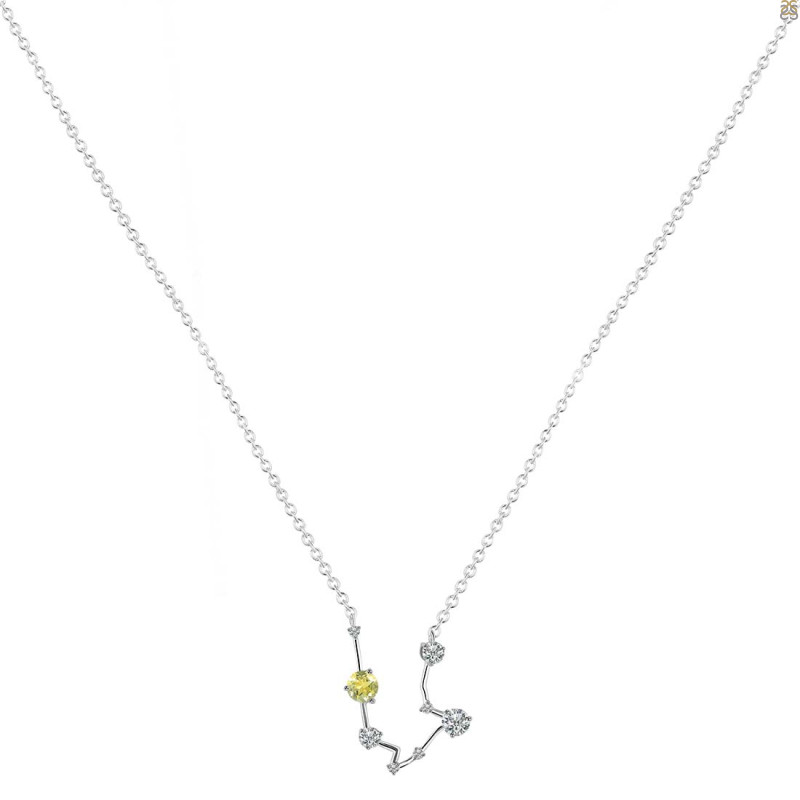 Aquarius Zodiac Star Constellation Lemon Quartz & White Topaz Necklace LEM-RDN-487.