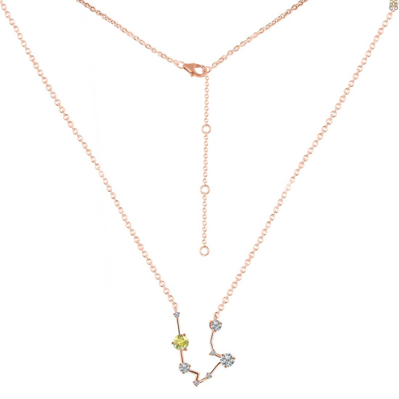 Aquarius Zodiac Star Constellation Lemon Quartz & White Topaz Necklace LEM-RDN-487.