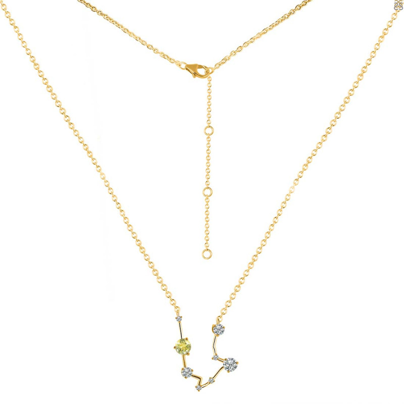 Aquarius Zodiac Star Constellation Lemon Quartz & White Topaz Necklace LEM-RDN-487.