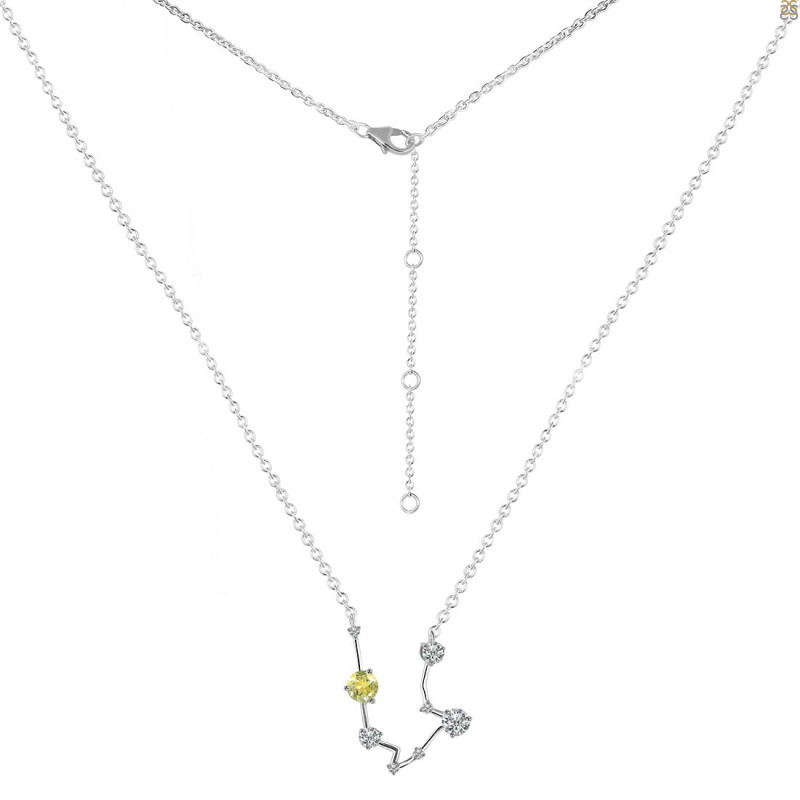 Aquarius Zodiac Star Constellation Lemon Quartz & White Topaz Necklace