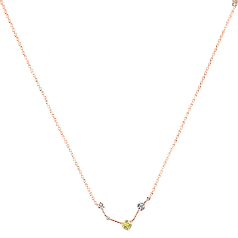 Aries Zodiac Star Constellation Lemon Quartz & White Topaz Necklace LEM-RDN-488.