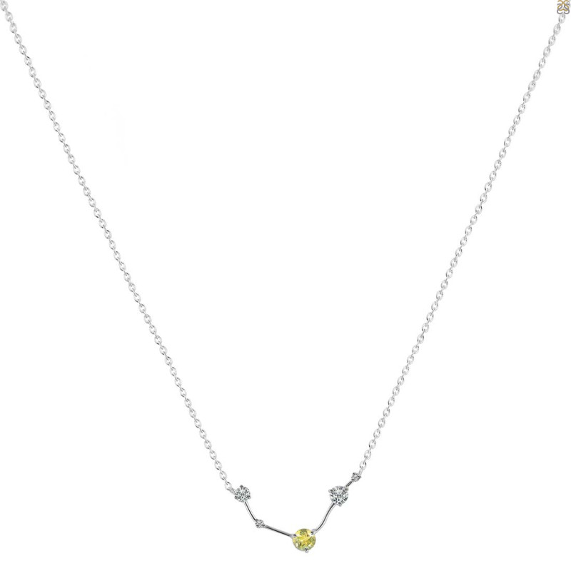 Aries Zodiac Star Constellation Lemon Quartz & White Topaz Necklace LEM-RDN-488.