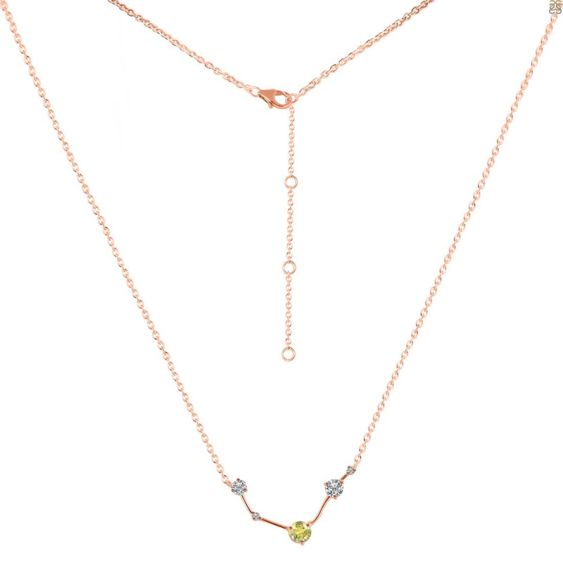 Aries Zodiac Star Constellation Lemon Quartz & White Topaz Necklace LEM-RDN-488.