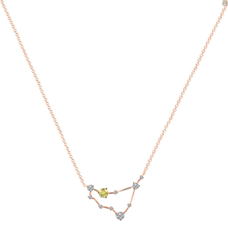 Capricorn Zodiac Star Constellation Lemon Quartz & White Topaz Necklace LEM-RDN-489.