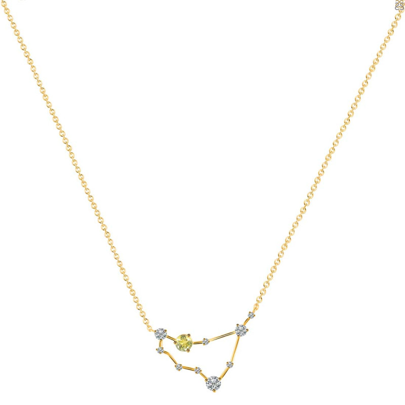 Capricorn Zodiac Star Constellation Lemon Quartz & White Topaz Necklace LEM-RDN-489.