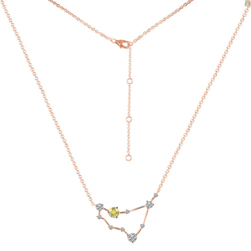 Capricorn Zodiac Star Constellation Lemon Quartz & White Topaz Necklace LEM-RDN-489.