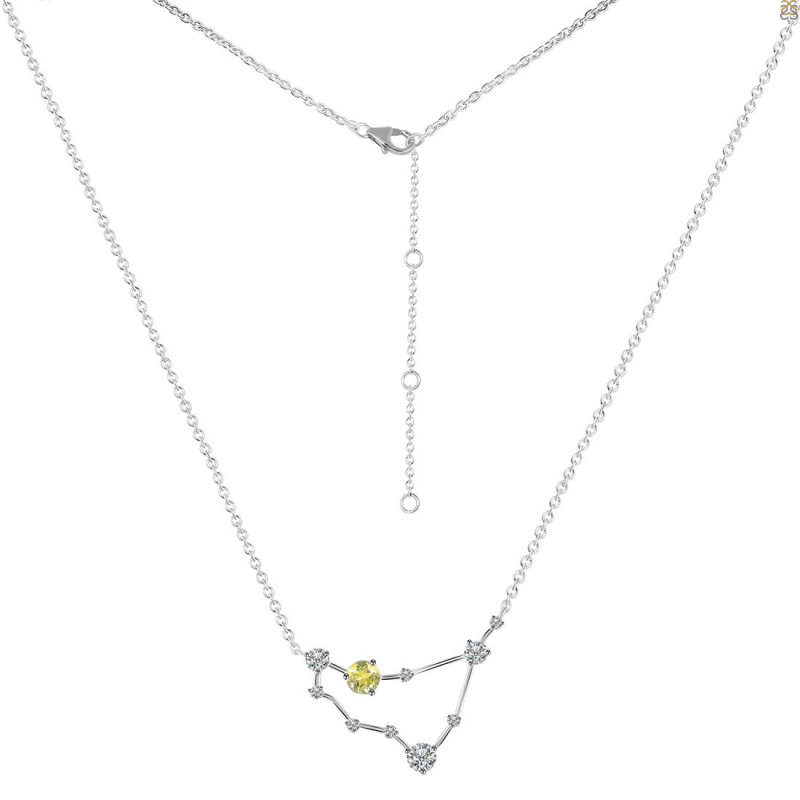 Capricorn Zodiac Star Constellation Lemon Quartz & White Topaz Necklace