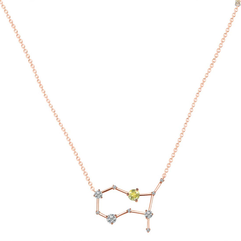 Gemini Zodiac Star Constellation Lemon Quartz & White Topaz Necklace LEM-RDN-490.