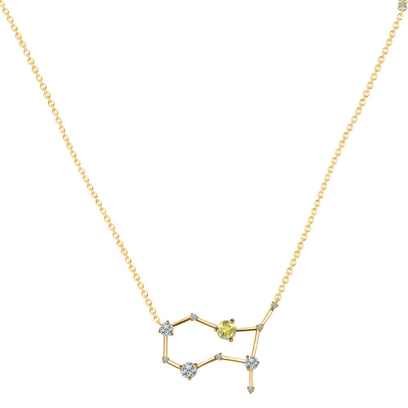 Gemini Zodiac Star Constellation Lemon Quartz & White Topaz Necklace LEM-RDN-490.