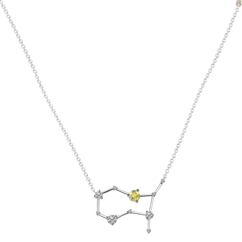 Gemini Zodiac Star Constellation Lemon Quartz & White Topaz Necklace LEM-RDN-490.