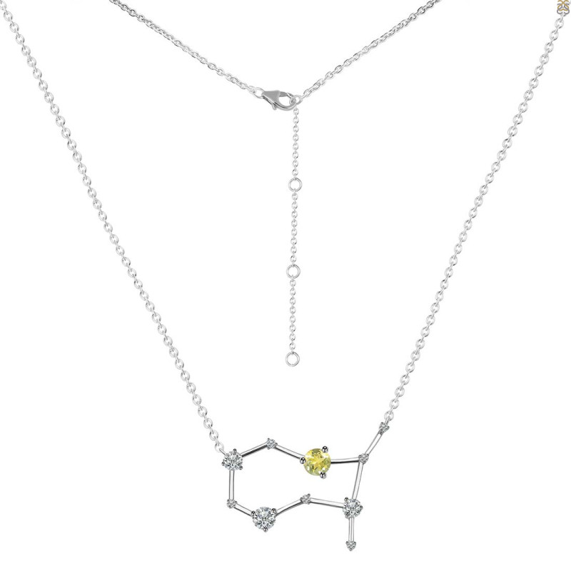 Gemini Zodiac Star Constellation Lemon Quartz & White Topaz Necklace