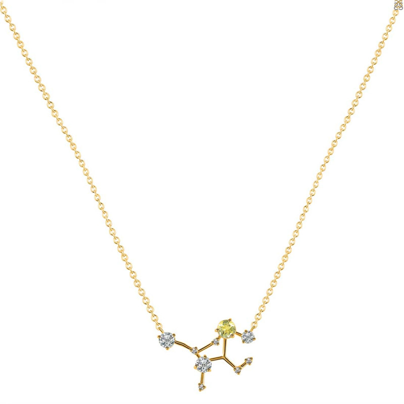 Virgo Zodiac Star Constellation Lemon Quartz & White Topaz Necklace LEM-RDN-491.