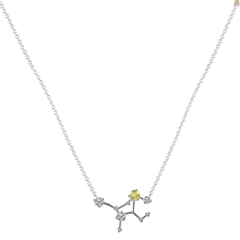 Virgo Zodiac Star Constellation Lemon Quartz & White Topaz Necklace LEM-RDN-491.