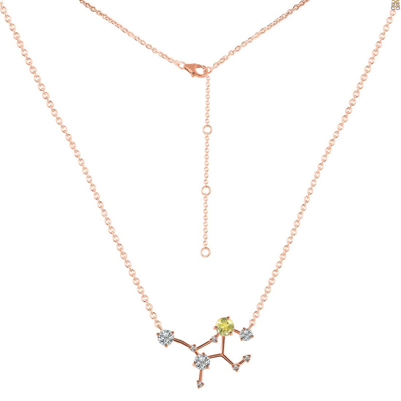 Virgo Zodiac Star Constellation Lemon Quartz & White Topaz Necklace LEM-RDN-491.