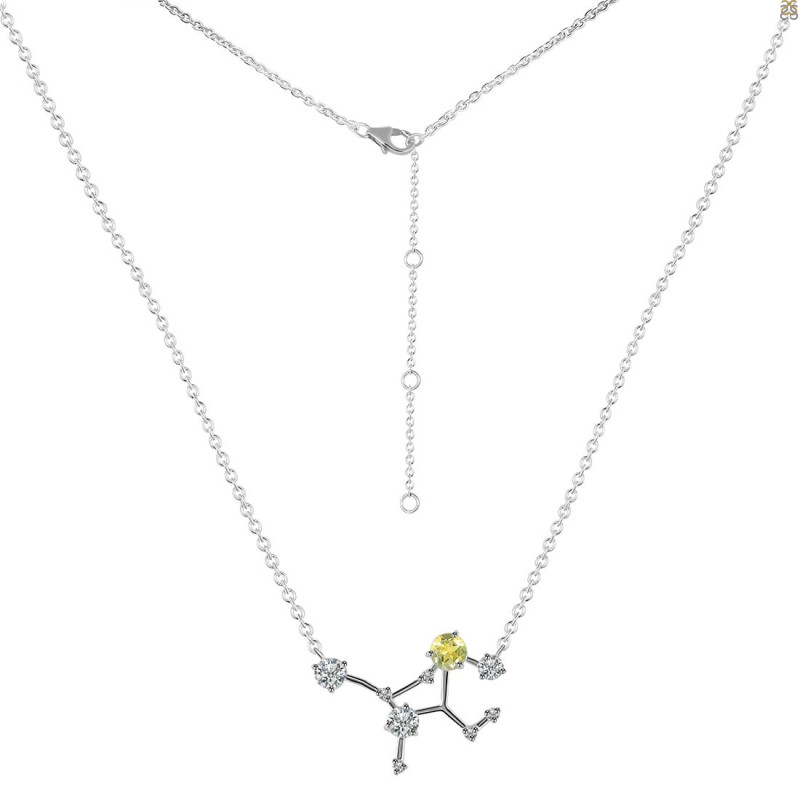 Virgo Zodiac Star Constellation Lemon Quartz & White Topaz Necklace