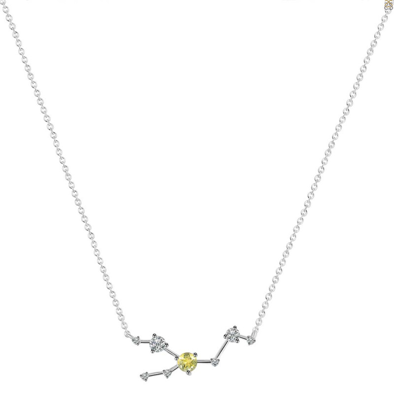 Taurus Zodiac Star Constellation Lemon Quartz & White Topaz Necklace LEM-RDN-492.