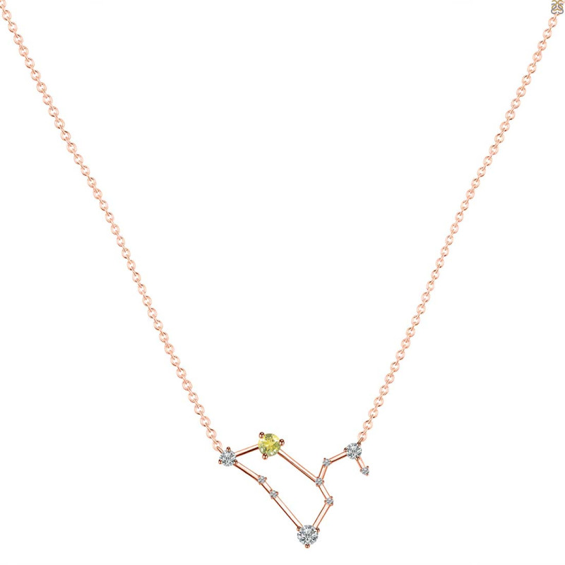 Leo Zodiac Star Constellation Lemon Quartz & White Topaz Necklace LEM-RDN-493.