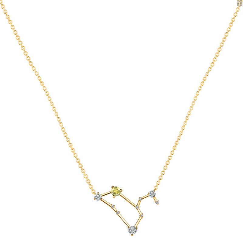 Leo Zodiac Star Constellation Lemon Quartz & White Topaz Necklace LEM-RDN-493.