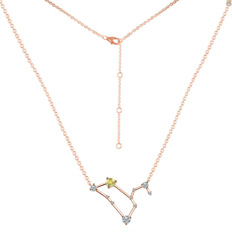 Leo Zodiac Star Constellation Lemon Quartz & White Topaz Necklace LEM-RDN-493.