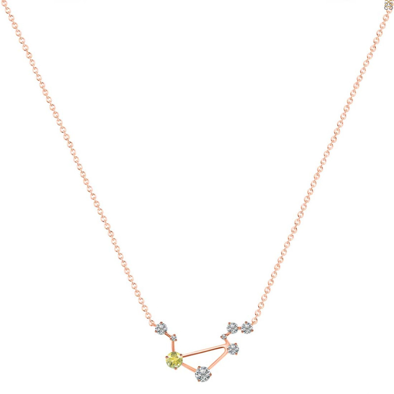 Libra Zodiac Star Constellation Lemon Quartz & White Topaz Necklace LEM-RDN-494.