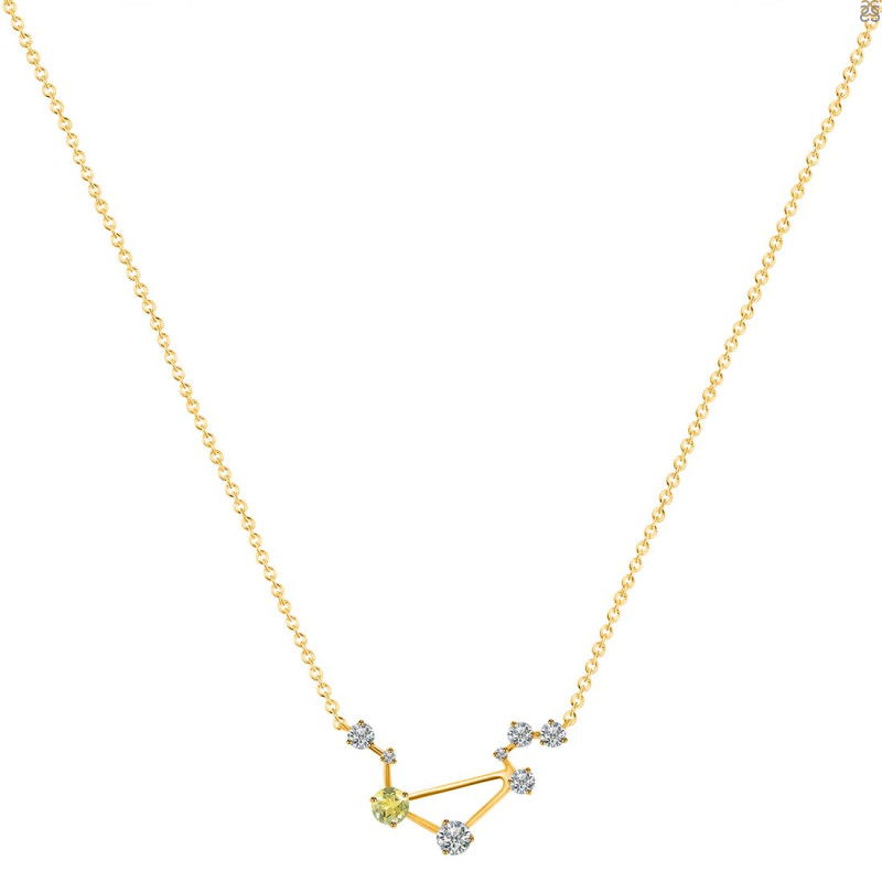 Libra Zodiac Star Constellation Lemon Quartz & White Topaz Necklace LEM-RDN-494.