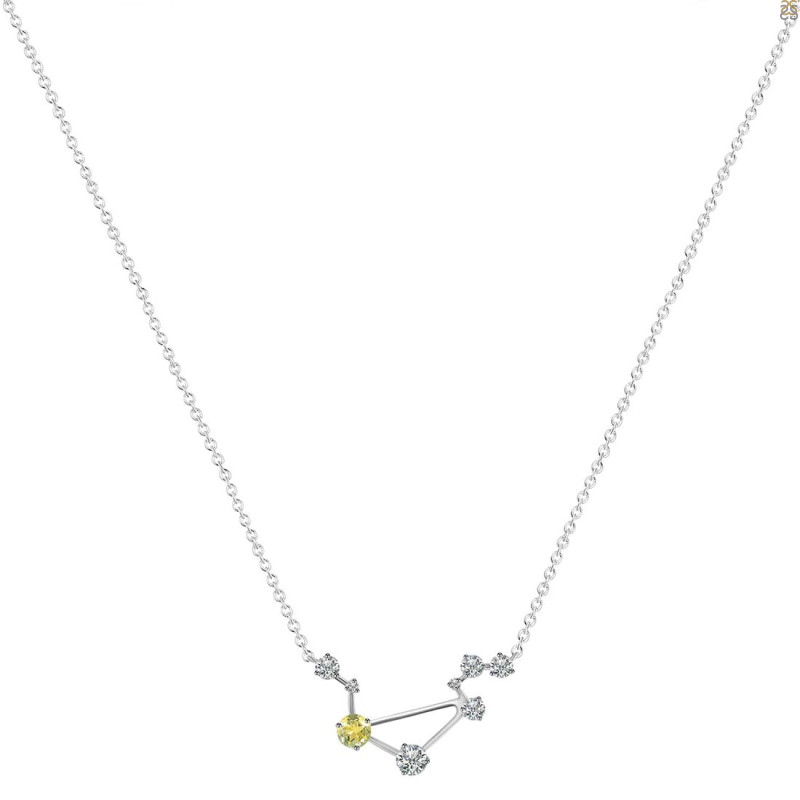 Libra Zodiac Star Constellation Lemon Quartz & White Topaz Necklace LEM-RDN-494.