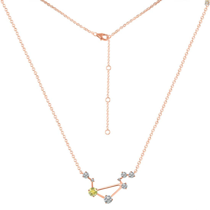 Libra Zodiac Star Constellation Lemon Quartz & White Topaz Necklace LEM-RDN-494.