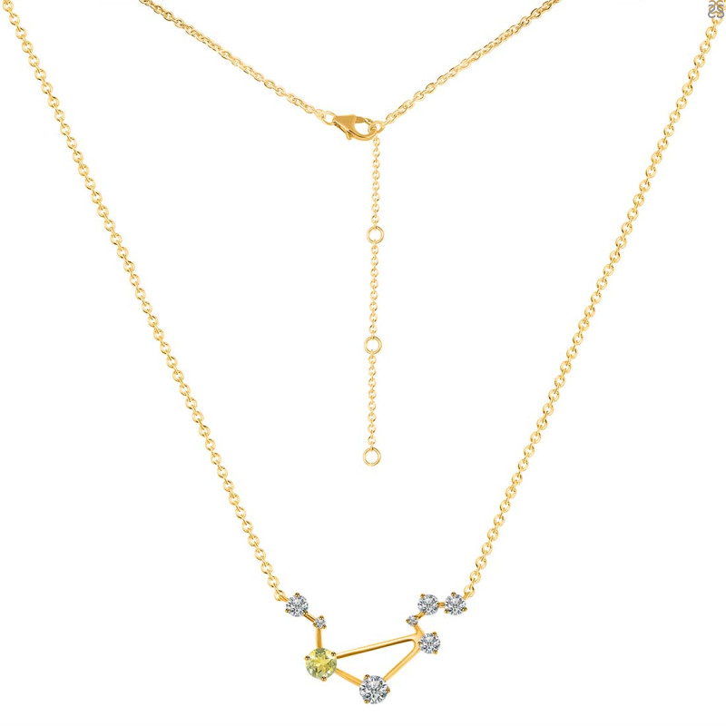 Libra Zodiac Star Constellation Lemon Quartz & White Topaz Necklace LEM-RDN-494.