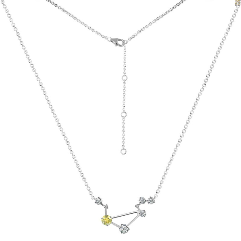 Libra Zodiac Star Constellation Lemon Quartz & White Topaz Necklace