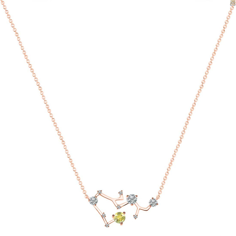 Sagittarius Zodiac Star Constellation Lemon Quartz & White Topaz Necklace LEM-RDN-496.