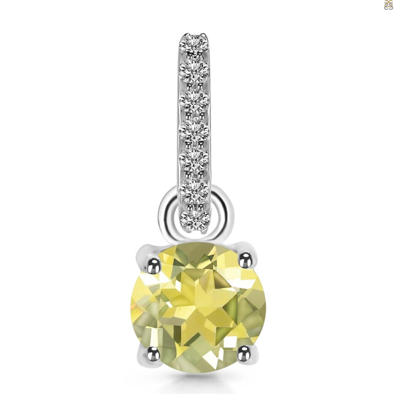 Lemon Quartz & White Topaz Pendant LEM-RDP-549-CZ-LOOP.