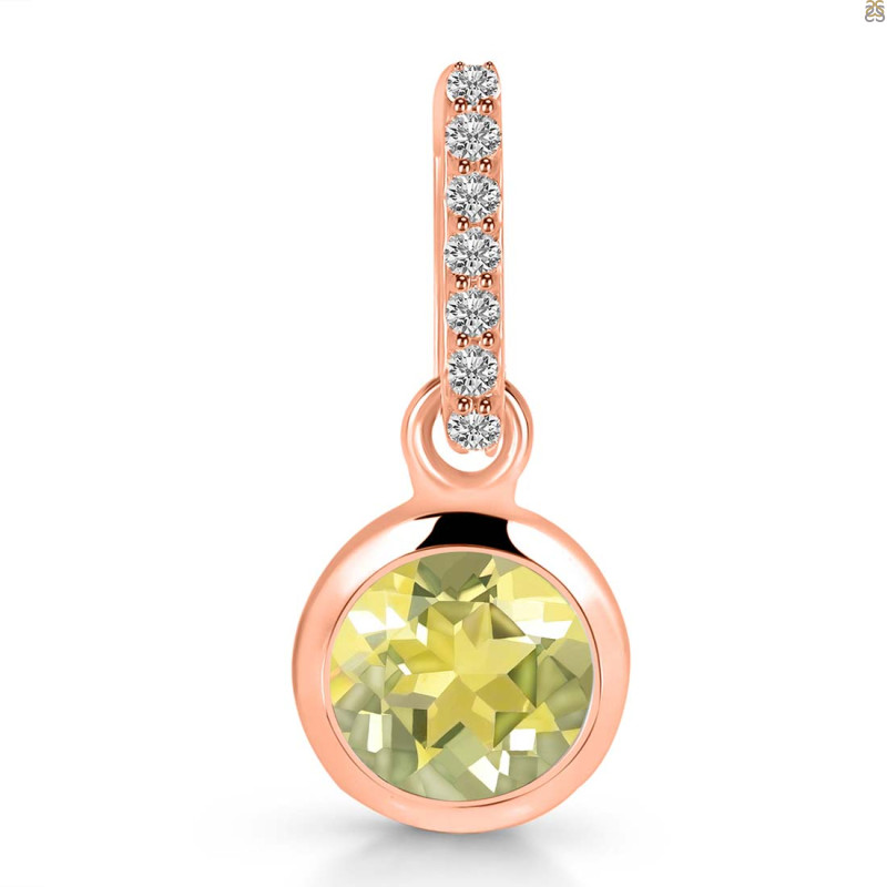 Lemon Quartz & White Topaz Pendant LEM-RDP-959-CZ-LOOP.
