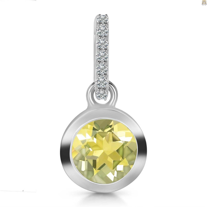 Lemon Quartz & White Topaz Pendant LEM-RDP-992-CZ-LOOP.