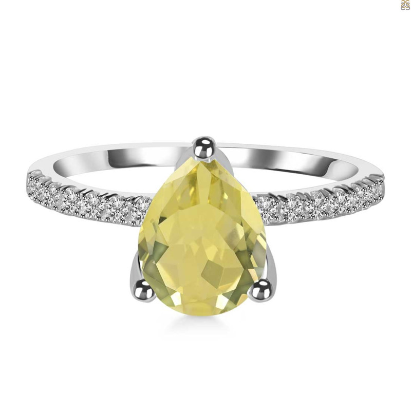 Lemon Quartz & White Topaz Ring LEM-RDR-2860.