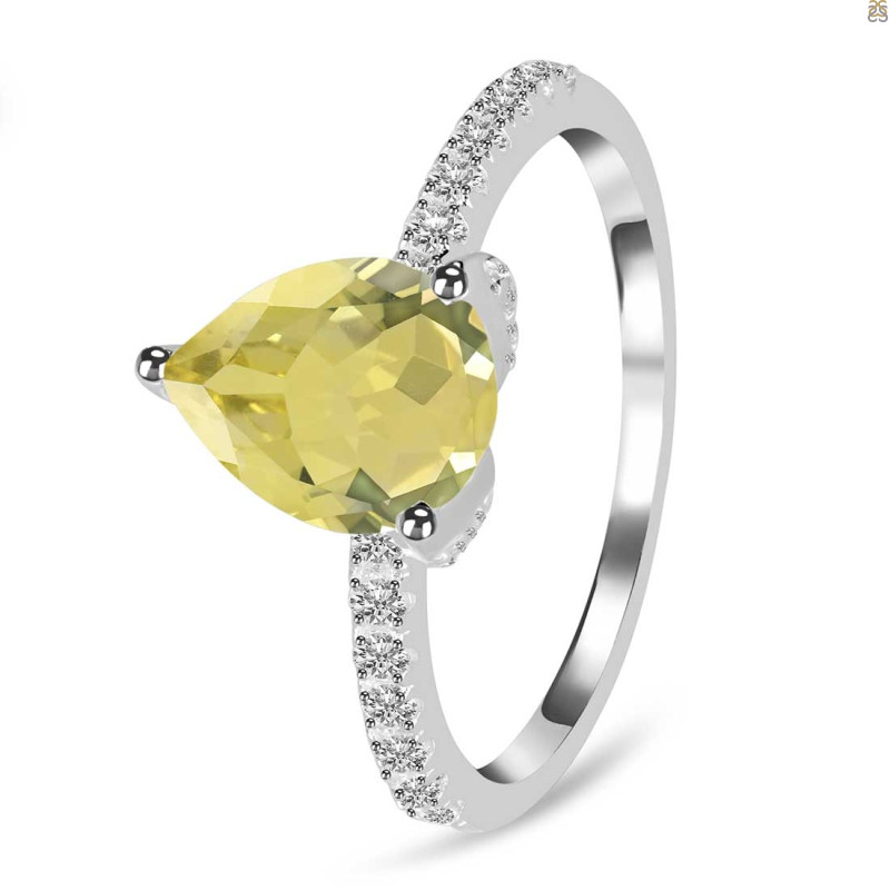 Lemon Quartz & White Topaz Ring