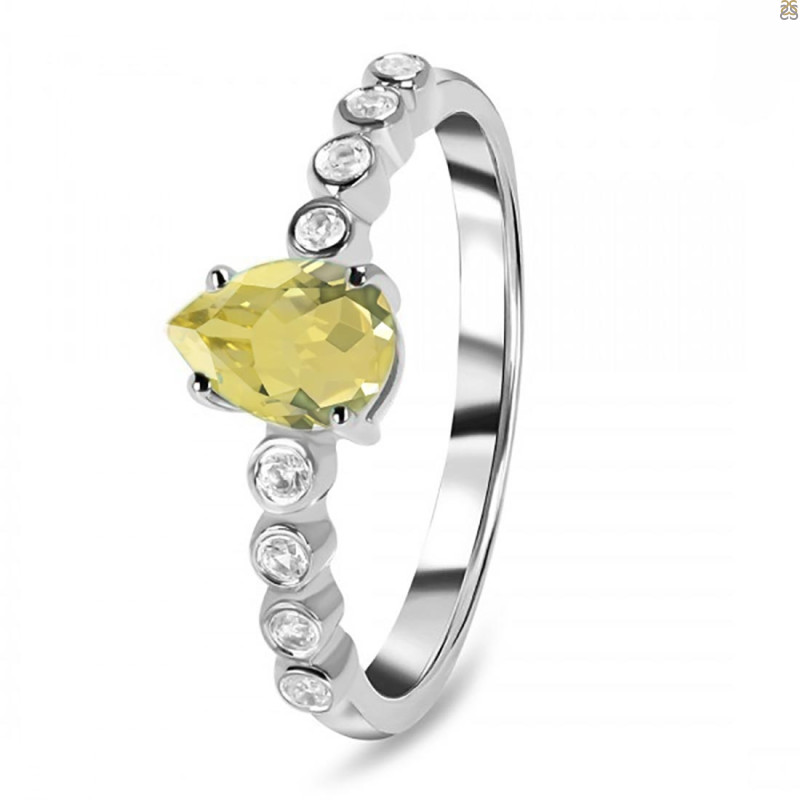 Lemon Quartz & White Topaz Ring