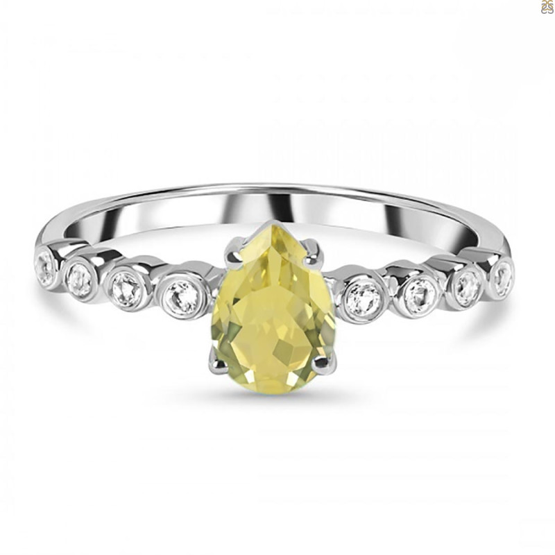 Lemon Quartz & White Topaz Ring LEM-RR-419D.