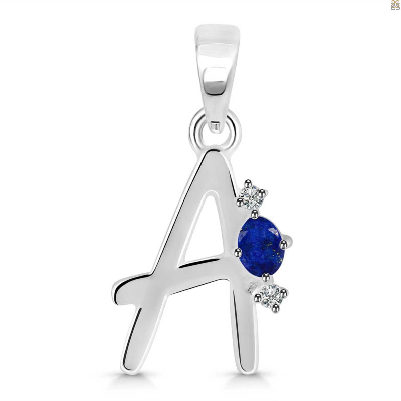 Lapis & White Topaz Alphabet A Pendant LLP-RDA-1.