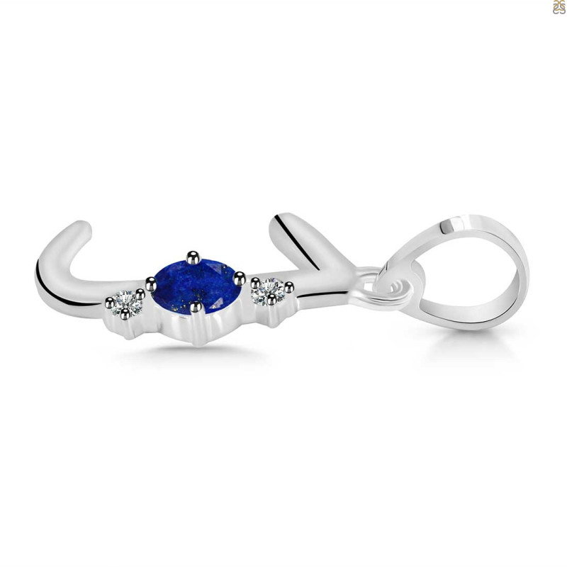 Lapis & White Topaz Alphabet J Pendant