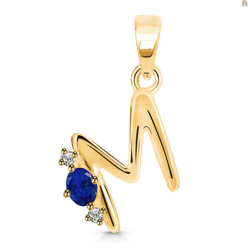 Lapis & White Topaz Alphabet M Pendant LLP-RDA-13.