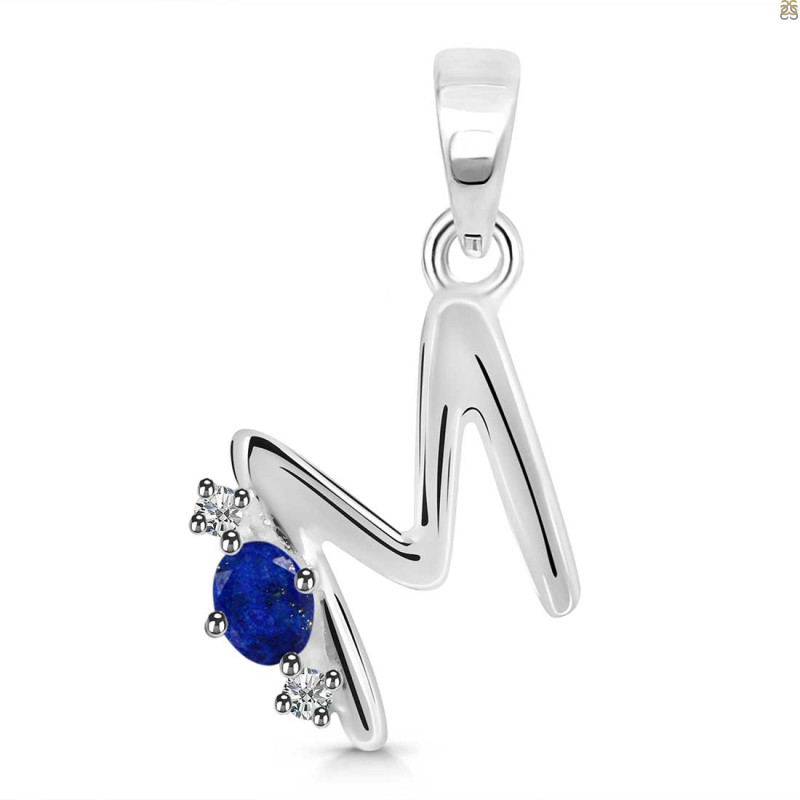 Lapis & White Topaz Alphabet M Pendant LLP-RDA-13.