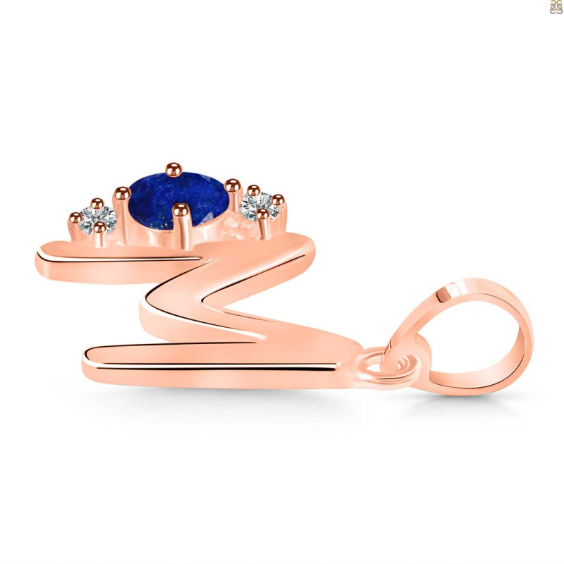 Lapis & White Topaz Alphabet M Pendant LLP-RDA-13.