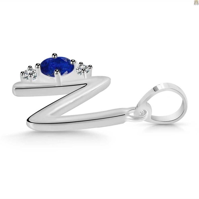 Lapis & White Topaz Alphabet N Pendant
