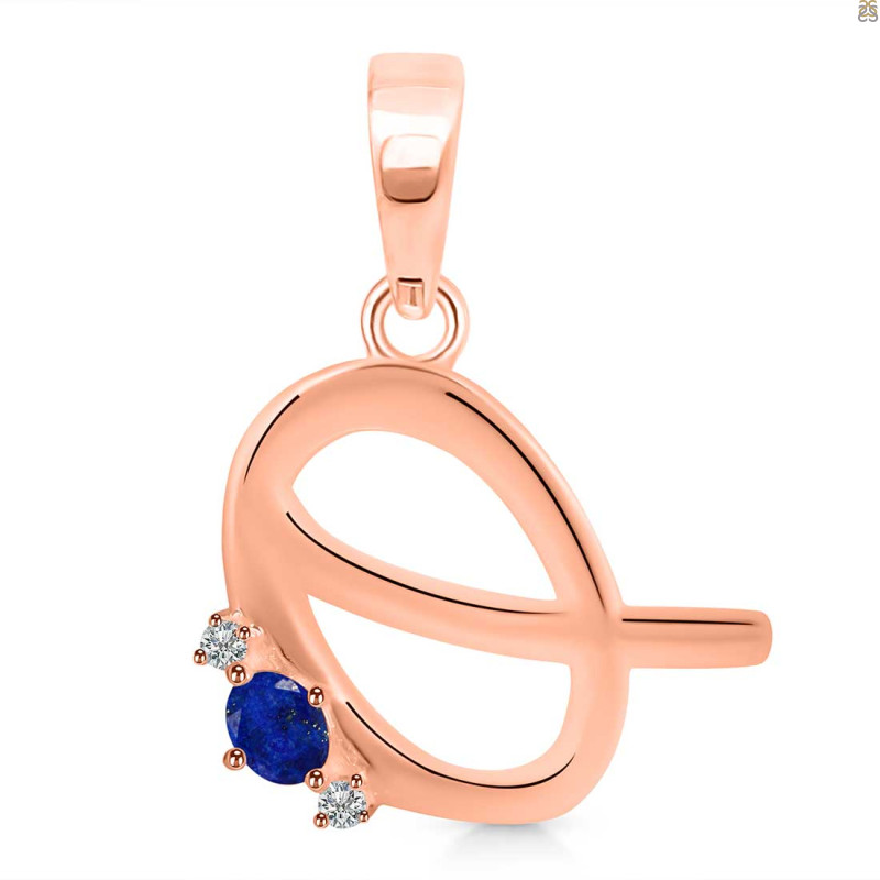Lapis & White Topaz Alphabet Q Pendant LLP-RDA-17.