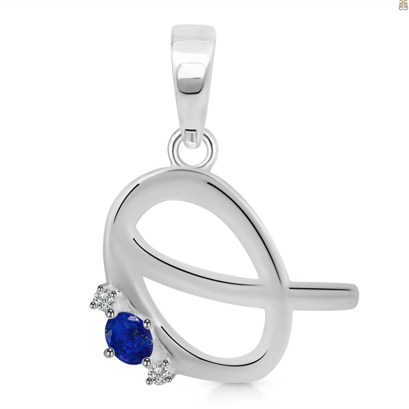 Lapis & White Topaz Alphabet Q Pendant LLP-RDA-17.
