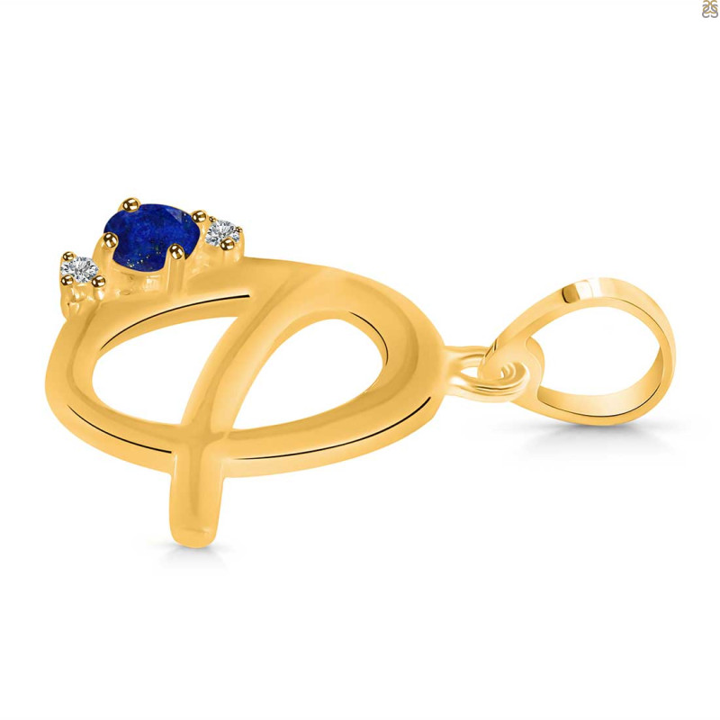 Lapis & White Topaz Alphabet Q Pendant LLP-RDA-17.