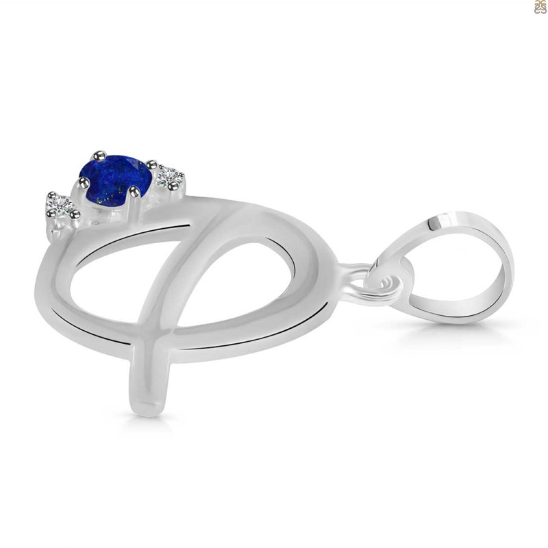Lapis & White Topaz Alphabet Q Pendant