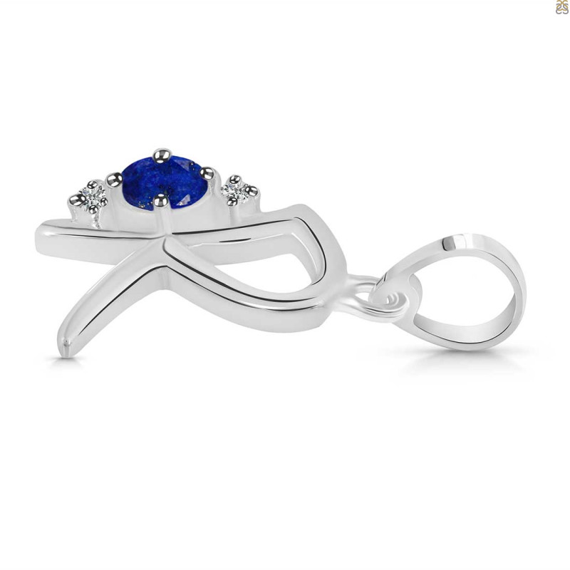 Lapis & White Topaz Alphabet R Pendant