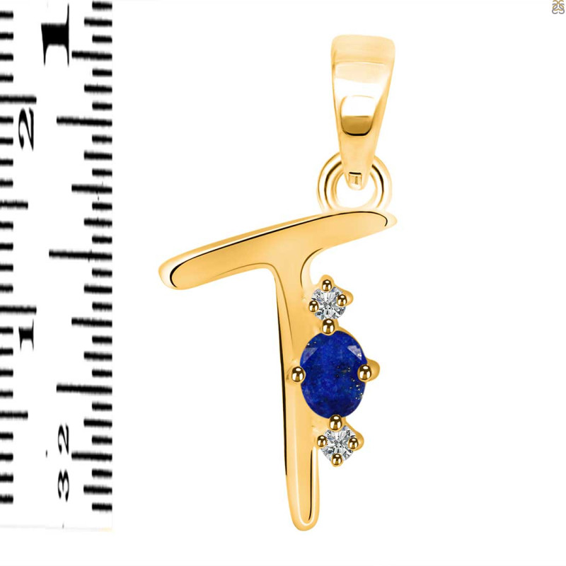 Lapis & White Topaz Alphabet T Pendant LLP-RDA-20.